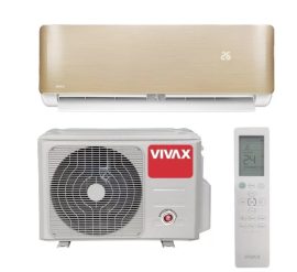VIVAX ACP12CH35AERI+ GOLD R-design hűtő-fűtő mono split klíma szett / légkondicionáló, A+++/A++,  Wi-Fi ready /Wifis légkondi, R32, inverteres, kültéri + beltéri egység, 3,5 kW-os kivitel, a beltéri egység előlapja arany színű, ACP-12CH35AERI+